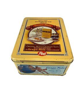 Vintage Post Grape Nuts Collectible Metal Empty Tin 6"L x 8"W x 3.5"H